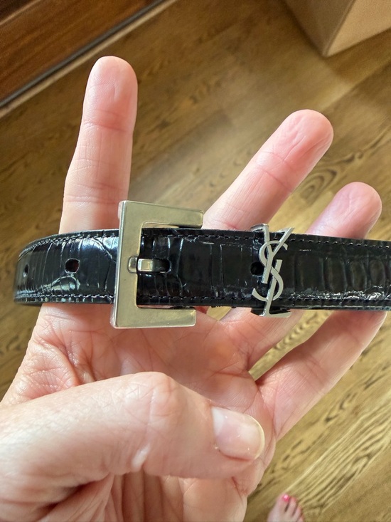 Saint Laurent Cassandre Black Croc-Embossed Leather Belt w silver YSL main image 8